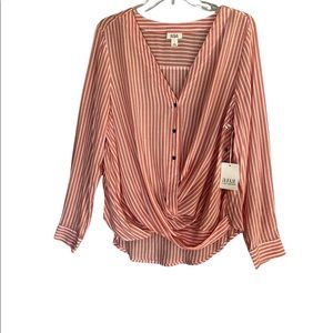 a.n.a Coral Striped Blouse with Copper Accent Buttons Size Large